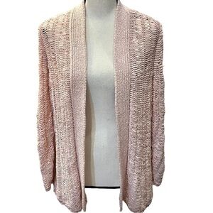 Chico’s Blush Pink Open Front Woven Ribbon Cardigan Sz M